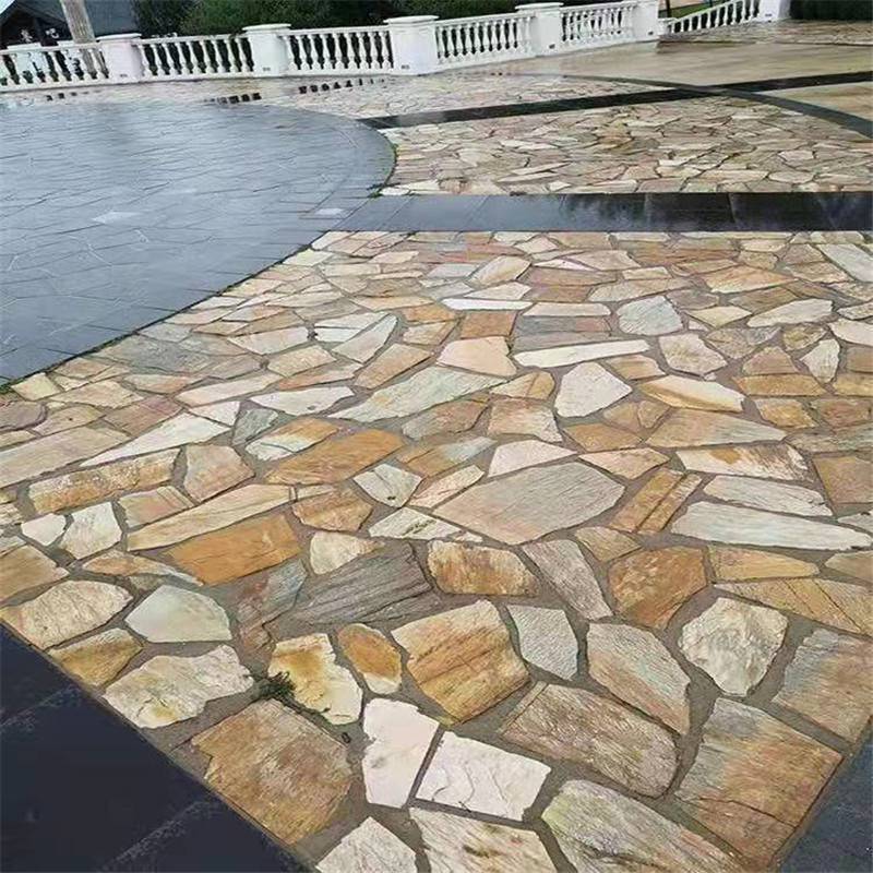 多边形虎皮黄碎拼石虎皮石碎拼芝麻黄碎拼石厂家