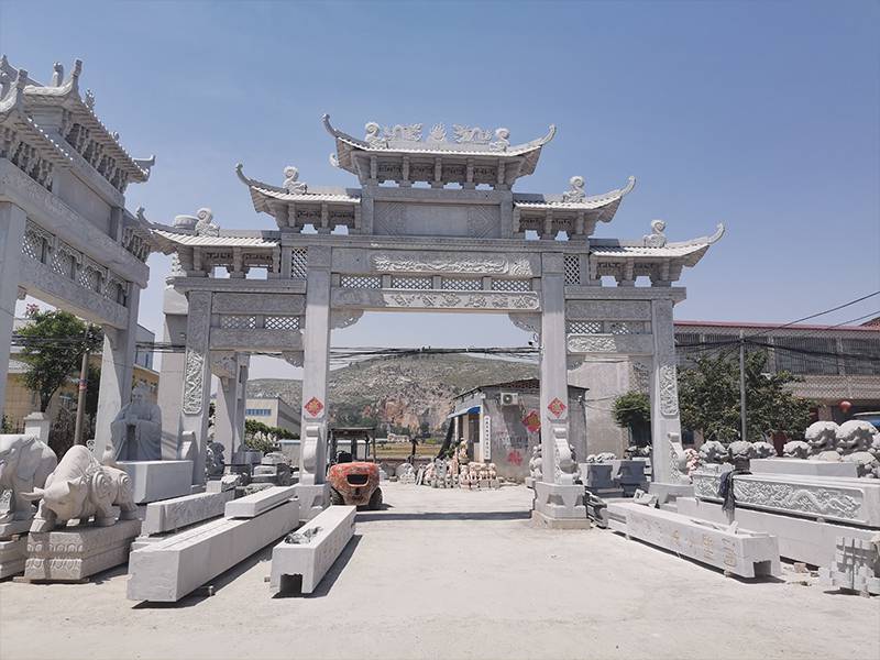 户外石雕牌坊石雕牌楼村庄三门石牌坊陵园大理石门楼古建山门牌坊