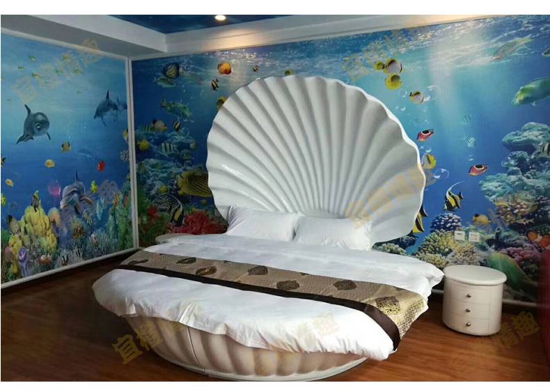 情趣家具主题床贝壳大圆床宾馆情侣双人电动床酒店震动红床