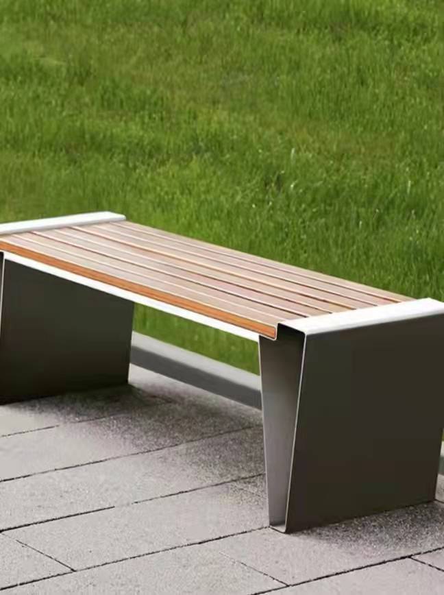 不锈钢公园椅户外长椅实木景观室外座椅塑木长条椅子靠背