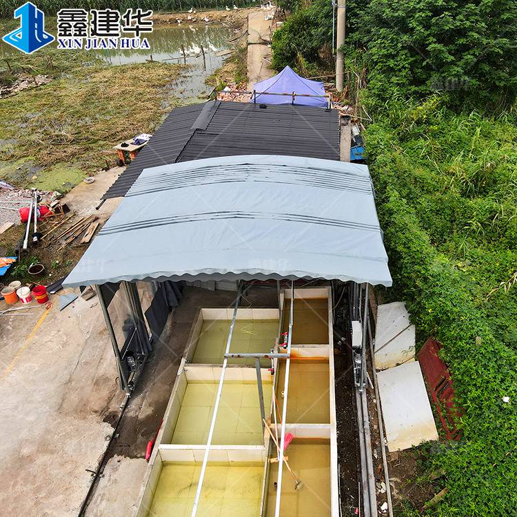 固安活动推拉雨棚厂-遮阳雨篷膜结构图片