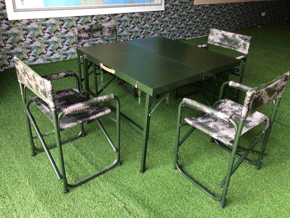 兵耀GZ029-1米野战餐桌 户外箱拎式1*1米折叠餐桌 军绿制式钢餐桌