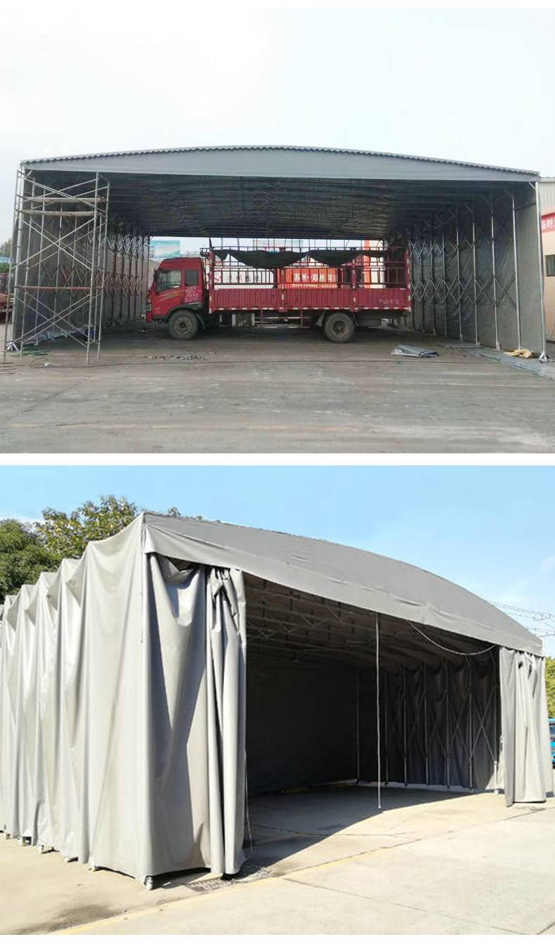 遥控活动大型悬空轨道式伸缩棚折叠电动推拉遮阳雨篷