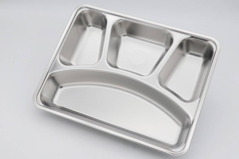 不锈钢中式四格餐盘四格食堂餐盘带盖餐盘四格