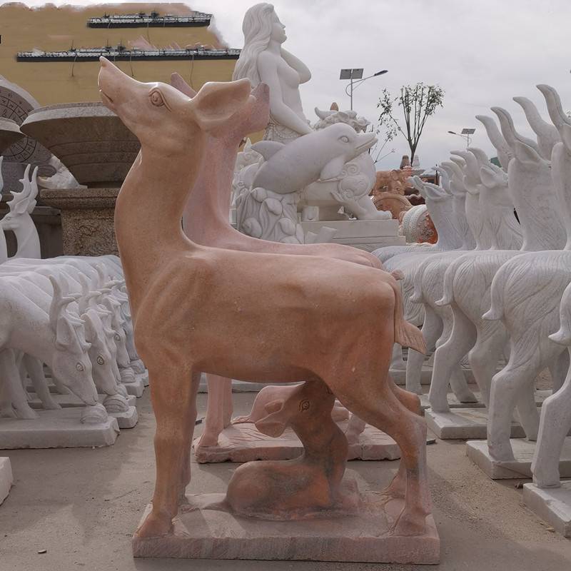 石雕小鹿大理石户外公园草坪动物装饰梅花母子石头鹿雕塑摆件曲阳万洋