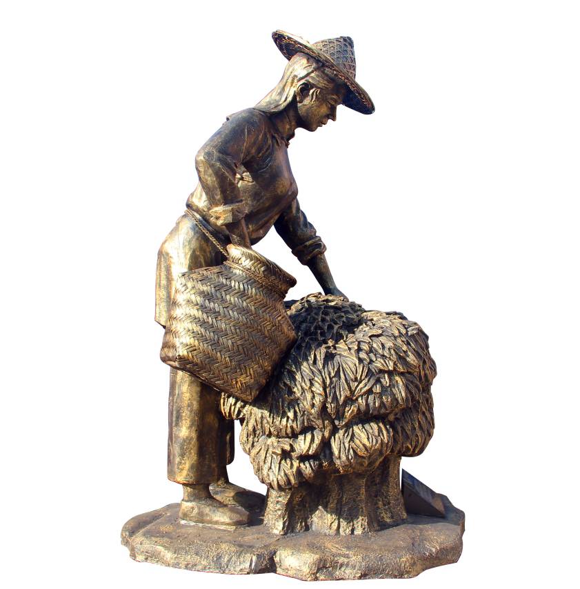 玻璃钢仿铜树脂茶文化雕塑采茶制茶人物铸铜茶农民风民俗户外摆件