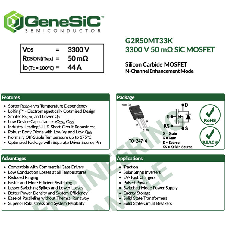 GeneSiC正品一级代理商现货G2R50MT33K 3300 V 50 mΩ SiC MOSFET