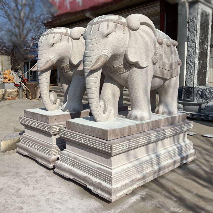 汉白玉石雕大象一对设计雕塑吉象如意石大象英翰雕塑定制