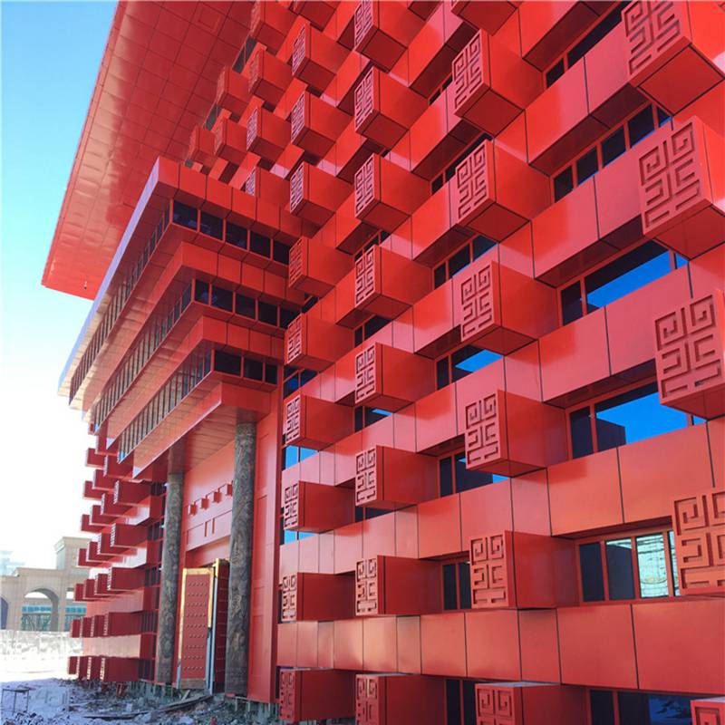 霍尔果斯中国文化馆外墙红色氟碳铝单板装饰