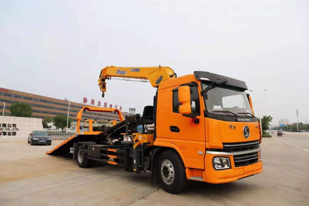 陕汽轩德翼6清障车带吊7米平板拖车价格8吨随车吊大平板清障车报价