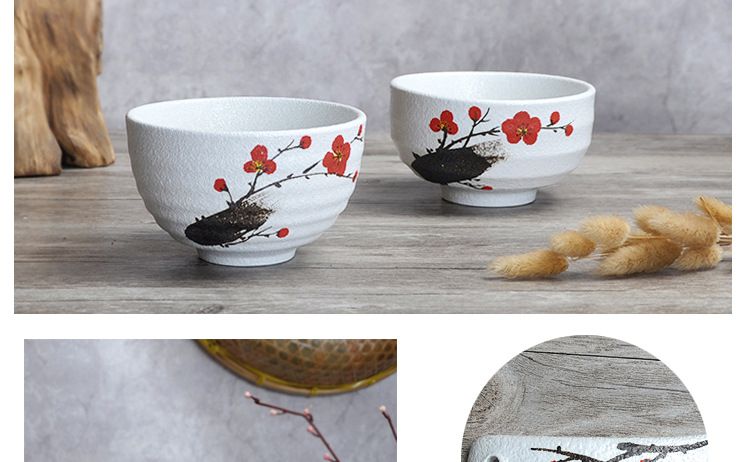 中式手绘梅花图案陶瓷餐具泡面汤碗创意5寸家用酒店陶瓷碗套装