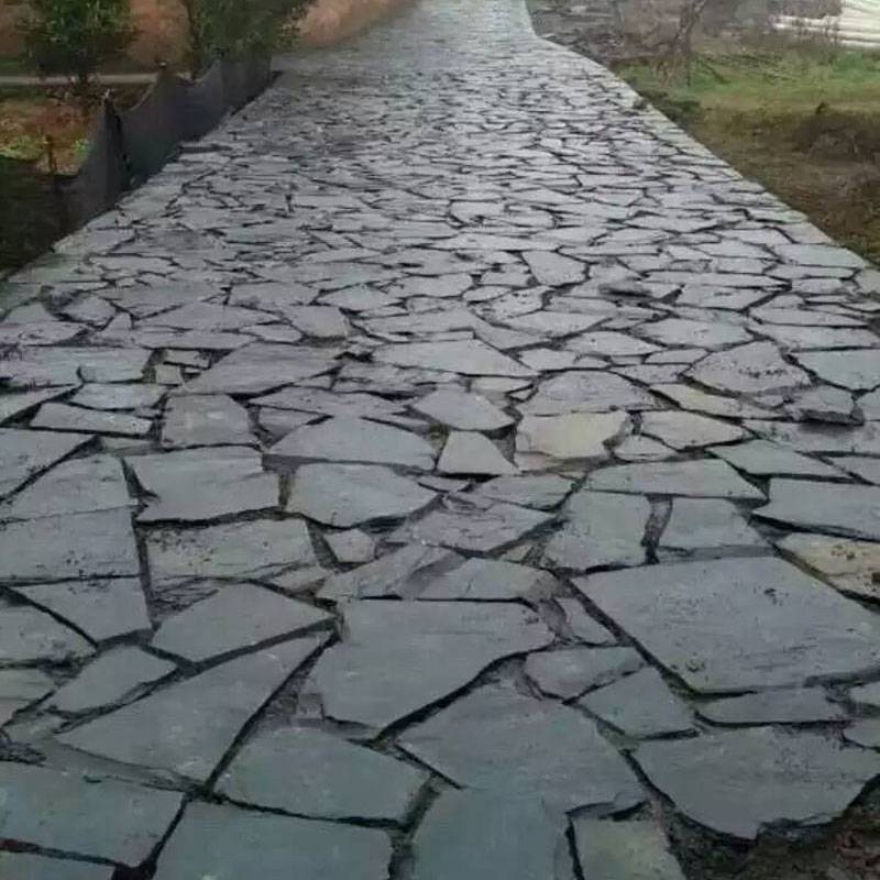 河南省户外农庄防滑铺地黑板乱石片2070cm不等页岩碎石板图片