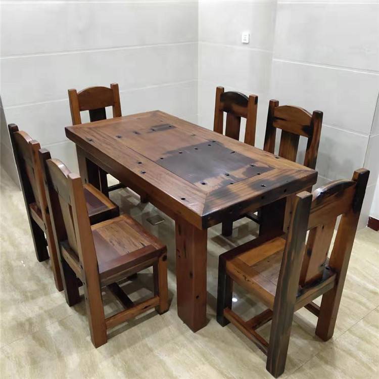 老船木餐桌实木家具船木茶桌椅组合泡茶桌饭桌两用桌子实木餐台椅