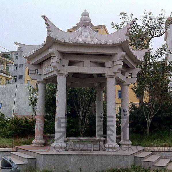 花岗岩石头亭子园林石雕亭子四合院石雕六角亭泉臻石刻