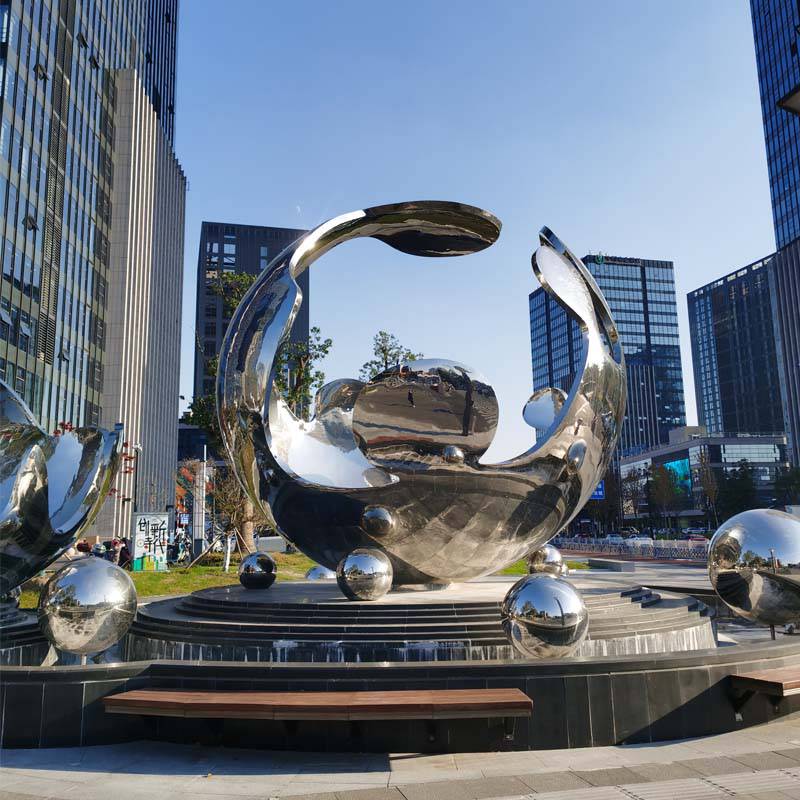 不锈钢镜面水景雕塑大型广场城市售楼处浪花雕塑创意金属浪花雕塑