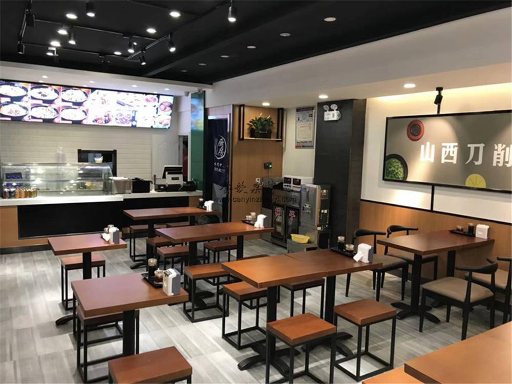 柳州中式自选快餐店桌椅批发钢木餐厅桌椅定制