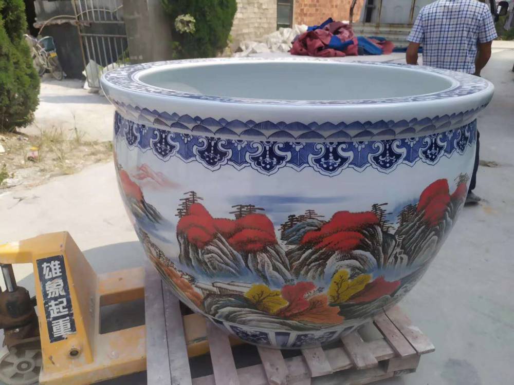 景德镇陶瓷大缸口径758090公分手绘陶瓷缸厂家定制粉彩荷花鱼缸