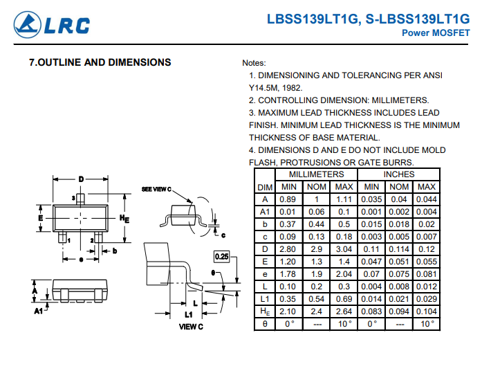 LBSS139LT1G N沟道MOS管SOT23 LRC乐山原装0.2A 50V - 供应商网