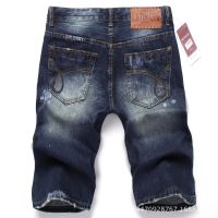 新款拉丁牛男裝牛仔短褲男 韓版潑墨懷舊中褲五分牛仔褲男士潮牌