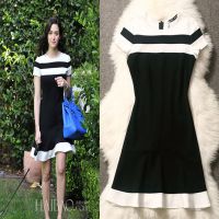 供应【优品汇】2014新款女装 ***条纹撞色罗马棉新款连衣裙L4115