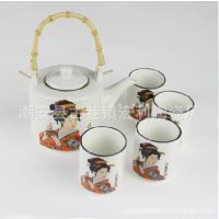 圆口壶配茶具 日式仕女图***陶瓷茶具套装 一壶四杯 目前生产中