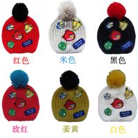 新款韩国愤怒的小鸟贴标儿童毛线帽|宝宝贴标帽|手工编织帽 MZ849