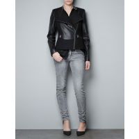 xq63-1秋冬新款女裝歐美風(fēng) 拼接呢絨皮夾克女式外套wp1527