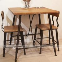 [餐桌椅]美式乡村铁艺防锈复古咖啡桌 实木做旧餐桌椅批发