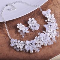 0201101656爱莲饰品 韩版镶钻合成珍珠布艺***套装 ***气质