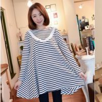 批發(fā)韓國孕婦裝 孕婦條紋長袖t恤 孕婦上衣裙春秋款1359