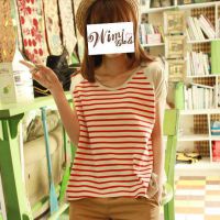 2013夏季新款 韩版个性拼接 红色条纹短袖女式t恤