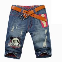 新款男夏季男士牛仔短褲五分褲海盜靚仔嘻哈中褲韓版直筒牛仔褲男