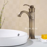 歐式全銅仿古冷熱水龍頭加高古銅色臺(tái)上藝術(shù)盆龍頭浴室潔具***