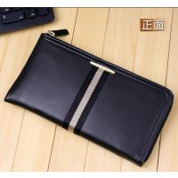 新品專柜正品長款***男士錢包撞色拉鏈牛皮包品牌潮手拿包批發(fā)