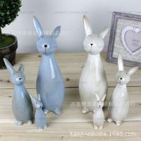 欧美式乡村陶瓷 可爱兔子一家三口亲子三件套 家居装饰工艺品摆件