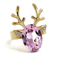 供應(yīng)歐美潮人飾品小鹿指環(huán)女夸張奧地利水晶開口戒指批發(fā)動(dòng)物圣誕麋鹿
