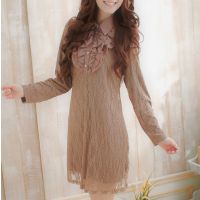 胖MM***優(yōu)雅荷葉邊蕾絲大碼長(zhǎng)袖連衣裙 加肥加大2014秋裝新款