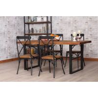 代理***美式实木家具餐厅做旧桌椅法式北欧铁艺复古餐桌餐椅组合