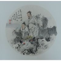 王英民写意人物小品画王羲之爱鹅图