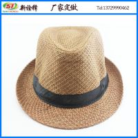 外贸出口 2015年新款夏日遮阳沙滩帽子调染草编爵士帽 定型小礼帽