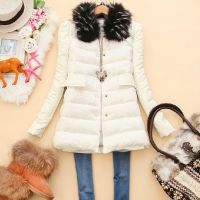 韓版2014冬裝新款女裝圓領(lǐng)毛領(lǐng)pu皮歐根紗棉服棉衣