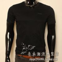 供應(yīng)男***男裝歐美明星短袖T恤精品男士修身小衫絲光棉高端V領(lǐng)體恤