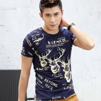 2014夏裝新款小鹿印花短袖t恤 男士修身T恤 男t恤一件代發(fā)體恤衫