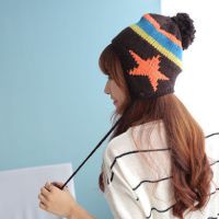 B580 帽子保暖韩版女毛线帽 五角星毛球冬季手工针织绒线帽子