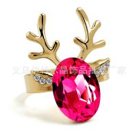韓版進(jìn)口水晶迷你可愛動(dòng)物小鹿戒指指環(huán)批發(fā)-小鹿吉祥H4621-49