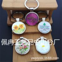 现货批发金属创意圆形连体单牌钥匙扣链款国外旅游纪念品礼品