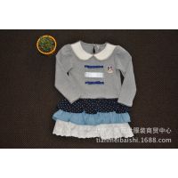 时尚拼接卡通波点印花百褶裙摆女童连衣裙外贸原单儿童连衣裙