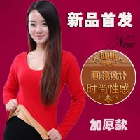女士加厚加绒保暖上衣女 加大码保暖内衣大圆领冬季打底保暖内衣