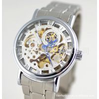 時尚大氣***機(jī)械表銀色鋼帶表鏤空自動機(jī)械表男式表男士手表