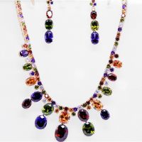 420147新品七彩色水晶新娘套装 奢华***饰品两件套 耳环项链套装